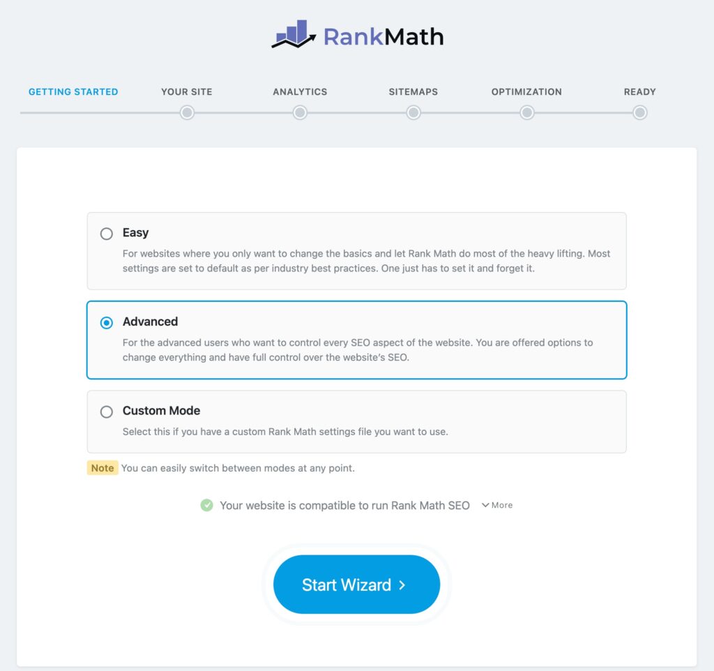 Set up rank math seo
