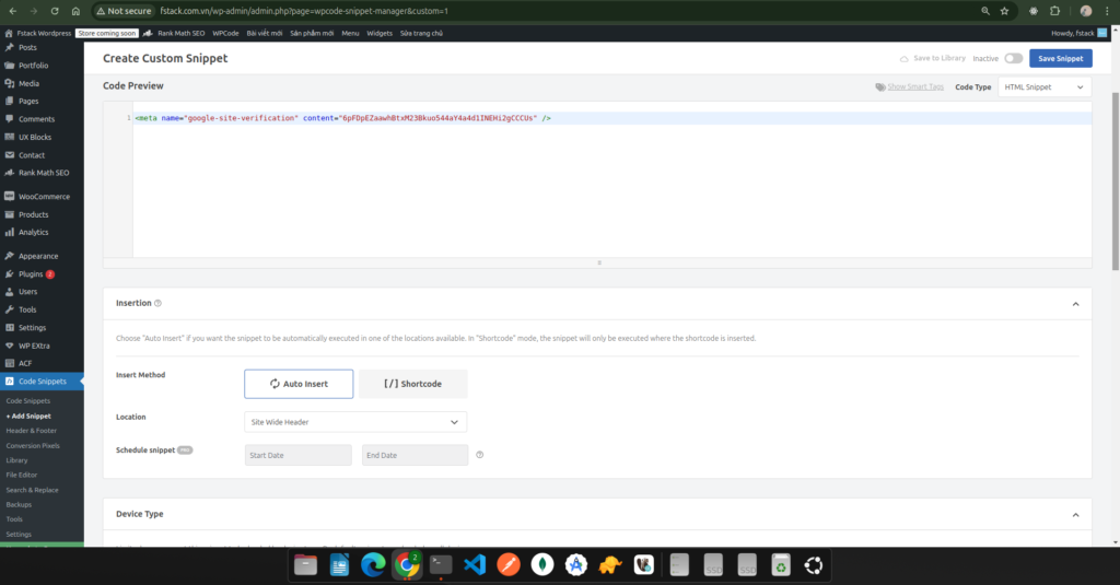 Cách thêm google search console vào website từ a - z 6 Thêm code vào head