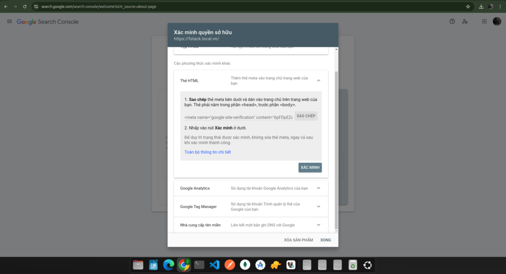 Cách thêm Google Search Console vào Website từ A - Z 3 Google search xác minh chủ sở hữu